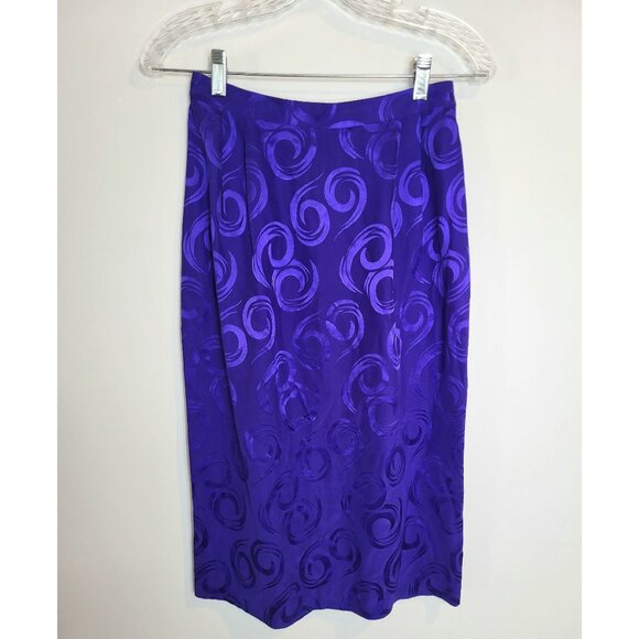 Women's Vintage 100% Silk Royal Blue Jacquard Texture Pencil skirt Size 8 - Picture 1 of 11